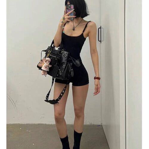 夏季黑色百搭连体衣裤o女2024新款美式辣妹设计感别致包臀打底裙