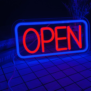 open营业中霓虹灯字母发光字商店咖啡店奶茶店广告灯招牌定制