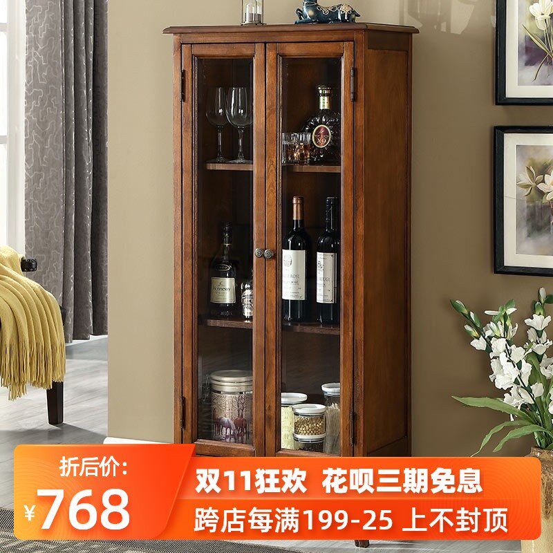 美式实木酒柜餐边柜餐厅玻璃w展示边柜欧式书房书柜组合家用储物