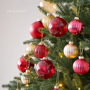圣诞球装饰品金色红色圣诞树挂件小E配件拍照小道具玻璃透明空心