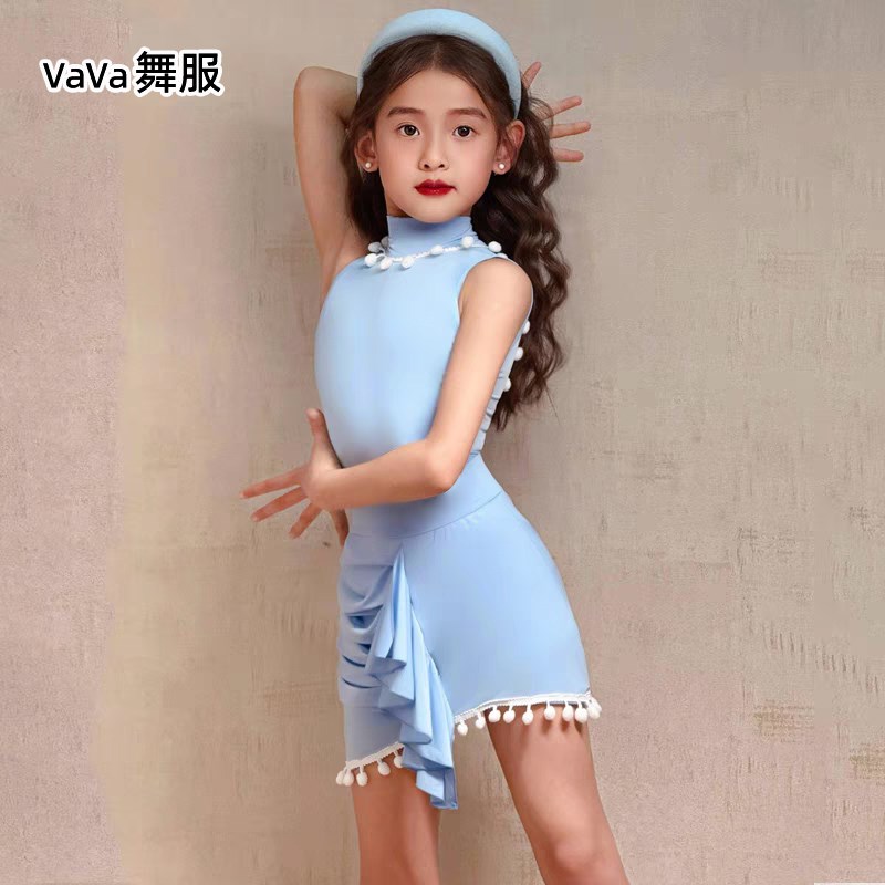 vava拉丁舞服女舞蹈训练功服儿童网红无袖上课表演出裙套装