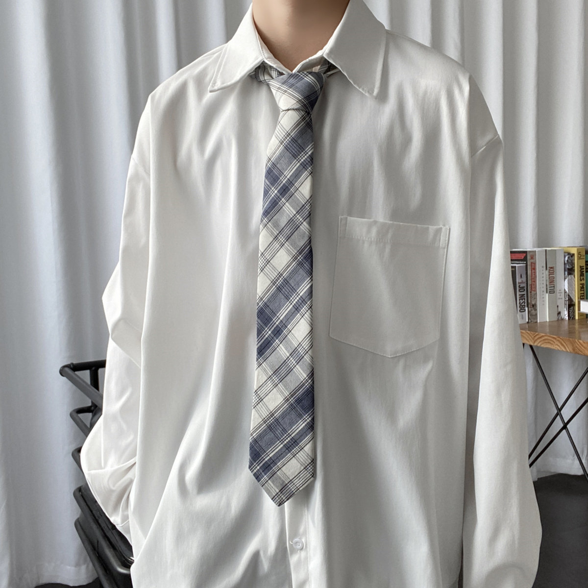 上野 初秋款白色衬衫q男 净版百搭款长袖衬衣 学院风情侣衬衫