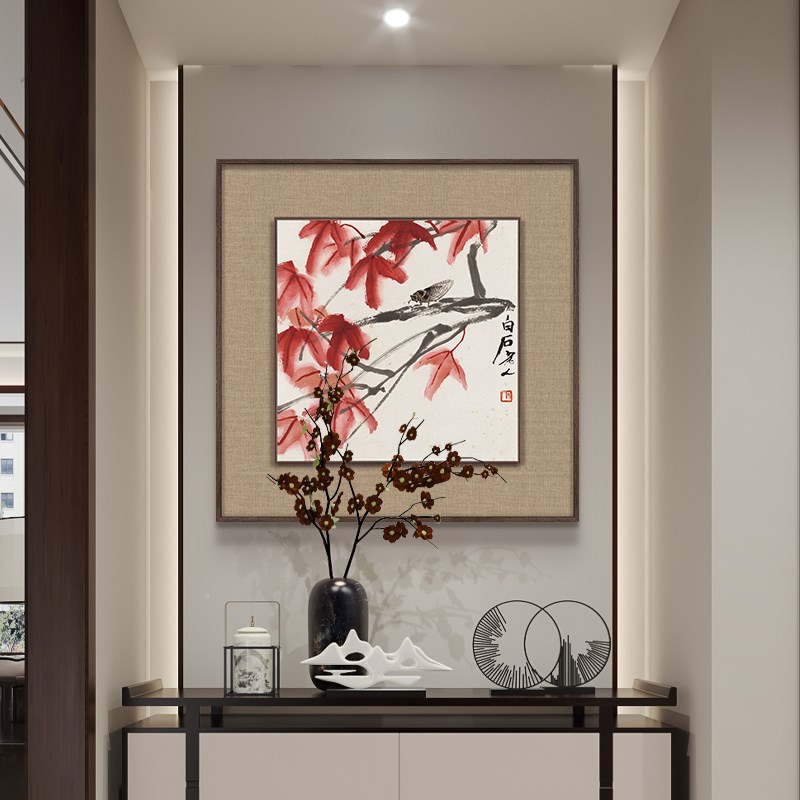 齐白石写意花鸟画果蔬立体装饰画新中式餐厅挂画玄关壁画茶室墙画