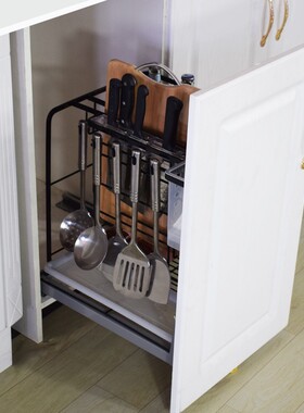 不锈钢实心钢丝304p厨房橱柜调味篮拉篮阻尼刀架多层置物架收纳篮