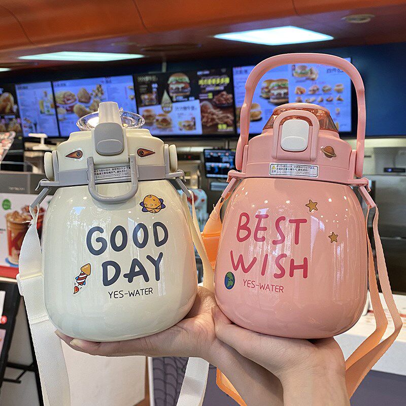 大肚保温杯大容量316不锈钢水杯便F携女带吸管高颜值网红学生水壶