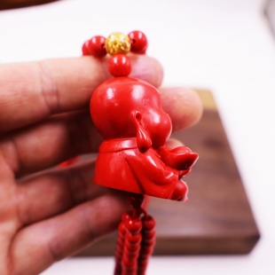 红朱砂胶泥笑佛招财挂件手工编织本命年钥匙扣聚财元 饰工艺品 宝装