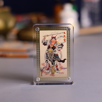 黄铜彩绘王灵官金卡摆件
