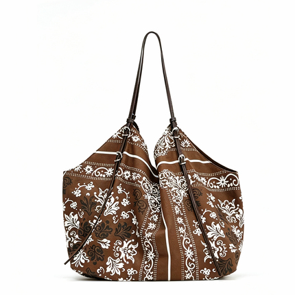 【Sy】Retro Printed Canvas Tote Bag for Women, Large Capacity, Lazy Style, Commuter Handbag Bb60068