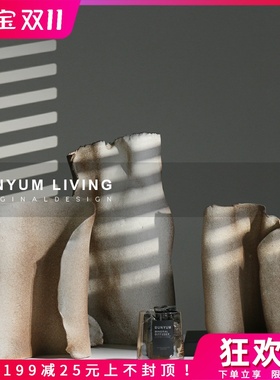 本与简约现代售楼处陶瓷几何创意软装饰品家M居样板房间电视柜摆