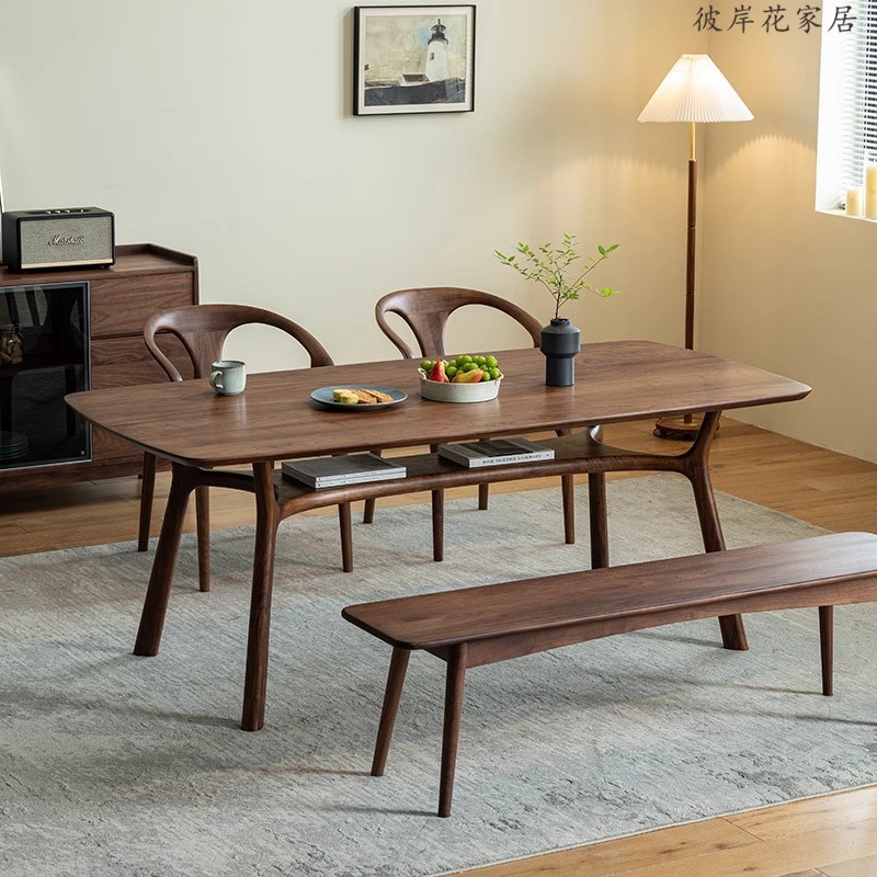 北美黑胡桃木餐桌轻奢高端意x式实木长方形工作台餐厅桌子书桌茶