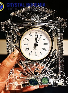 捷克进口BOfHEMIA水晶玻璃欧式小座钟小时钟表摆件家居装饰钟表台
