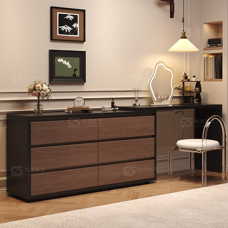 梳妆台卧室简约现代中古收纳柜斗柜2E025新款转角一体小型柜化妆