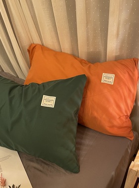 混搭纯色c绿色水洗棉枕套一对装48*74cm 简约橙色磨毛单双人枕头