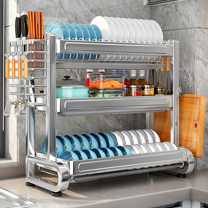 304不b锈钢碗架台面碗碟三层收纳层架厨房放碗碟碗盘碗筷沥水置物
