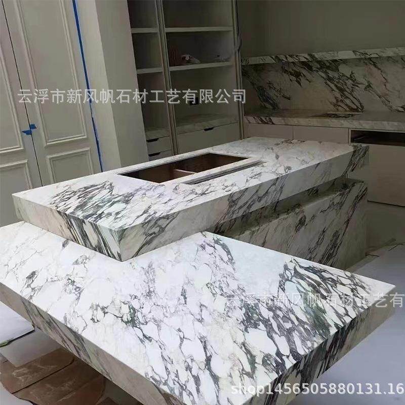 天然大理石卡拉卡塔紫石材服务台意式轻奢台面茶几楼梯窗台石家装