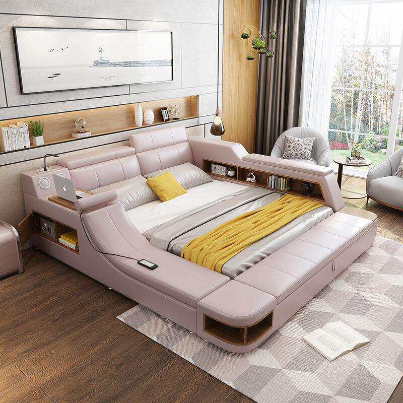 榻榻米床1.8双人现代简约皮床大小户型智能床多功能按摩皮艺床