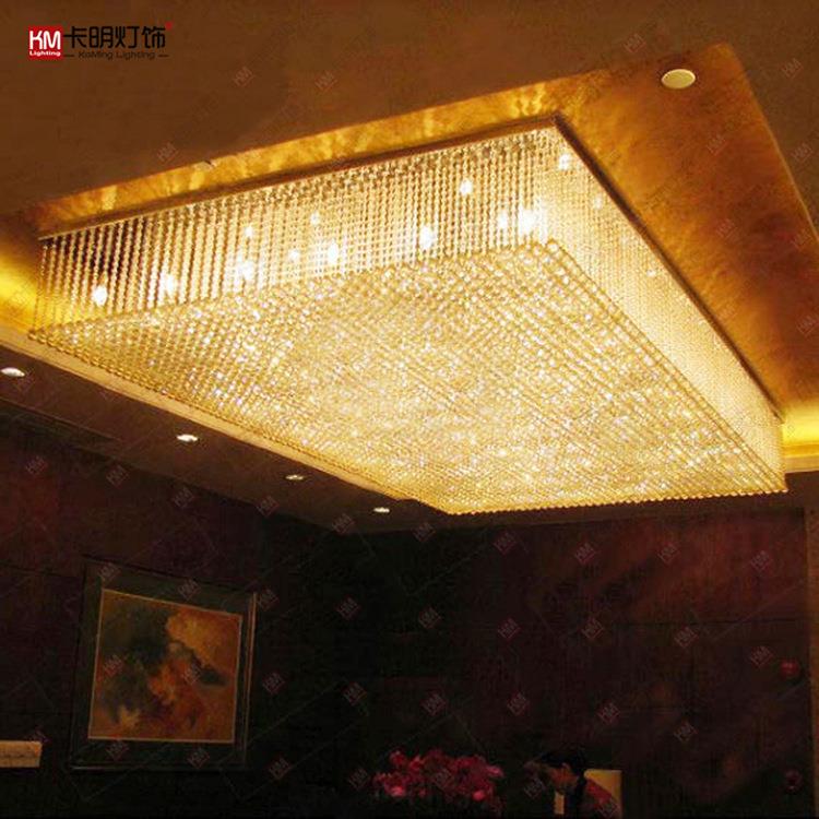 现货非标灯具酒店工程灯大型长方形现代水晶灯豪华大堂水晶吸顶灯