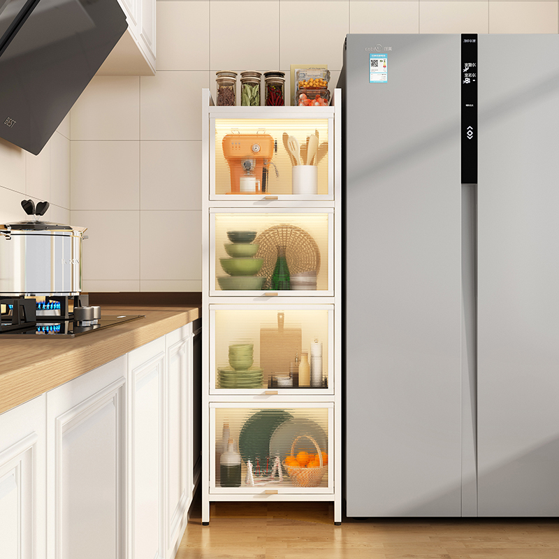 厨房置物架带门夹缝落地置物柜餐边柜碟盘电器调味料缝隙收纳柜子