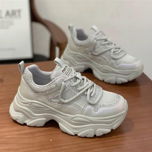 潮流炸街高级感厚底运动鞋 新款 女2025夏季 透气单网镂空真皮老爹鞋