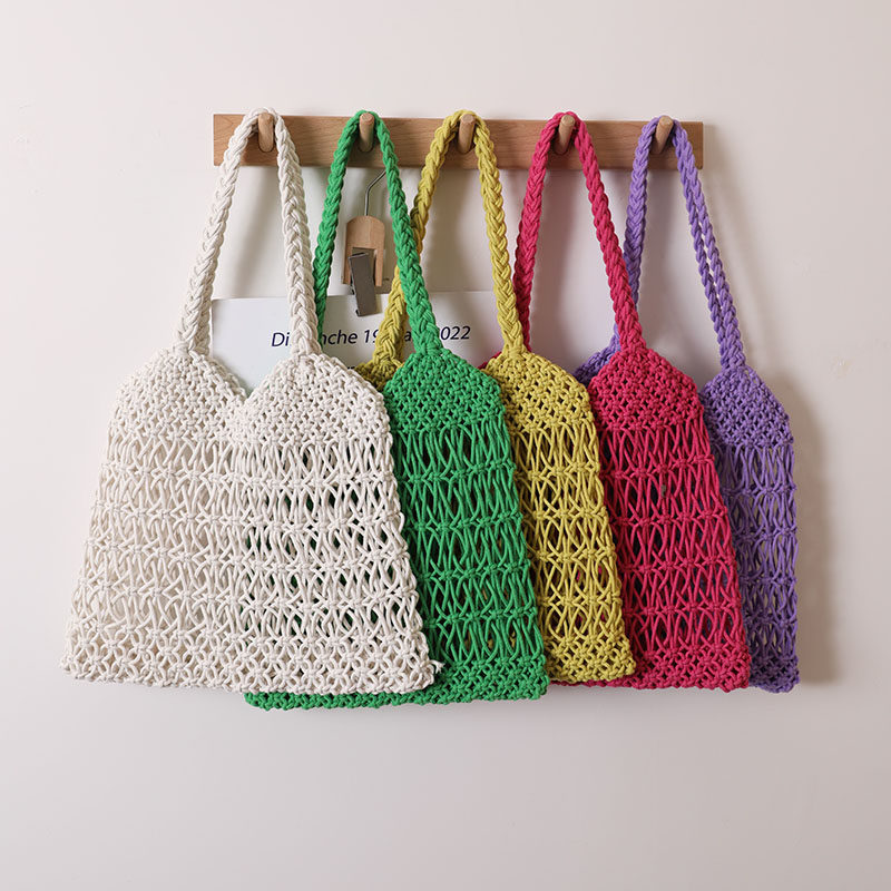 休闲镂空棉线编织包新款夏季慵懒风单肩草编包度假沙滩包边带女包,箱包皮具/热销女包/男包,通用款女包,淘宝优惠券,粉丝福利购,淘宝优惠卷