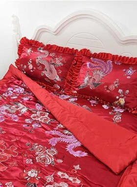 老式四件套杭州丝绸绸缎被套老款婚庆被罩结婚床上用品陪嫁喜被子