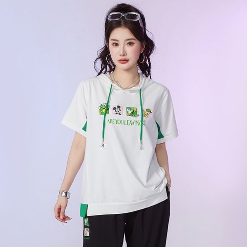 大码女装短袖t恤套装200斤胖mm宽松胖妹妹简约上衣两件套夏季新款