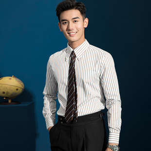 衬衣寸衫 长袖 男长尖领商务休闲上班潮流青年修身 复古免烫条纹衬衫