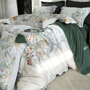 顶奢提花印四件套Giza 86长绒棉床上用品法式浪漫南洋风情