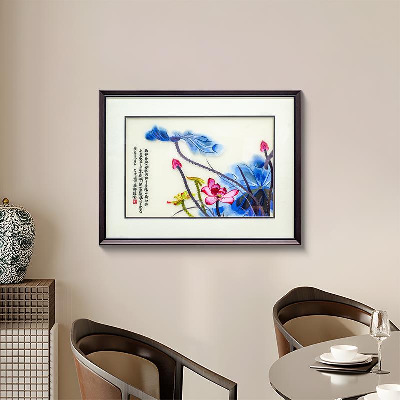 刺绣工艺成品挂画客厅中式餐厅装饰画卧室床头精品蜀绣画荷花6080图片