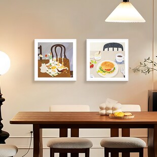 北欧ins风餐厅装饰画 现代简约饭厅餐桌背景墙面挂画美食汉堡