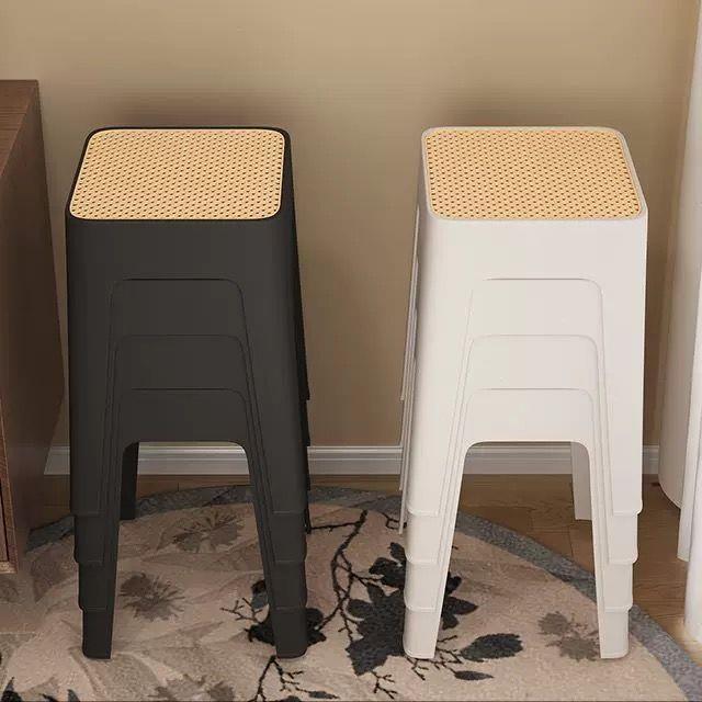 塑料凳子家用可叠放仿藤编凳现代简约客厅加厚高板凳餐桌备用椅子