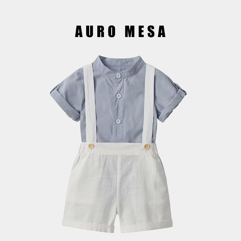 学院风夏季男童绅士套装蓝灰短袖衬衣背带短裤男宝宝周岁生日礼服,童装/婴儿装/亲子装,套装,淘宝优惠券,粉丝福利购,淘宝优惠卷