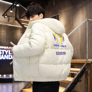 男士羽绒服2022新款短款面包服青年帅气潮流加绒外套学生冬季棉衣