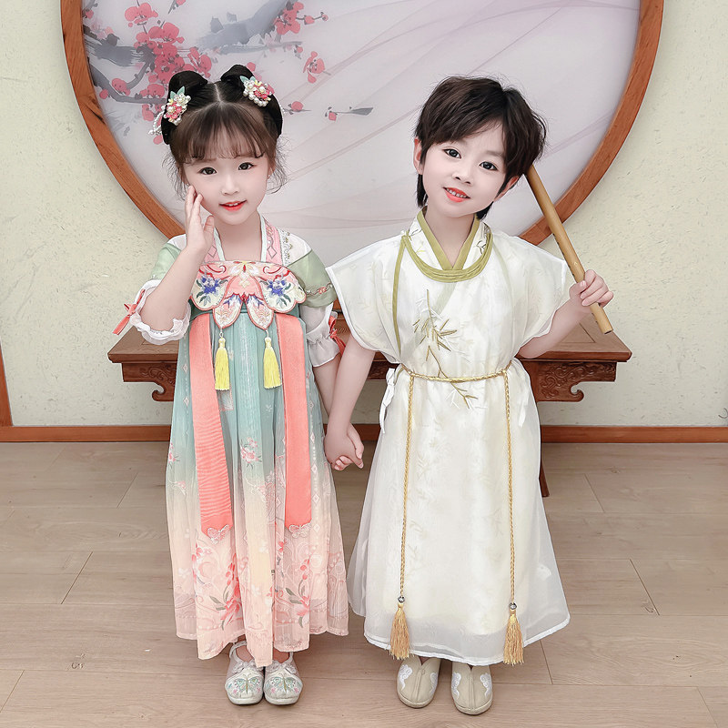 男童汉服长衫两件套中国风超仙唐装女童复古仙女夏季公主裙小女孩,童装/婴儿装/亲子装,唐装,淘宝优惠券,粉丝福利购,淘宝优惠卷