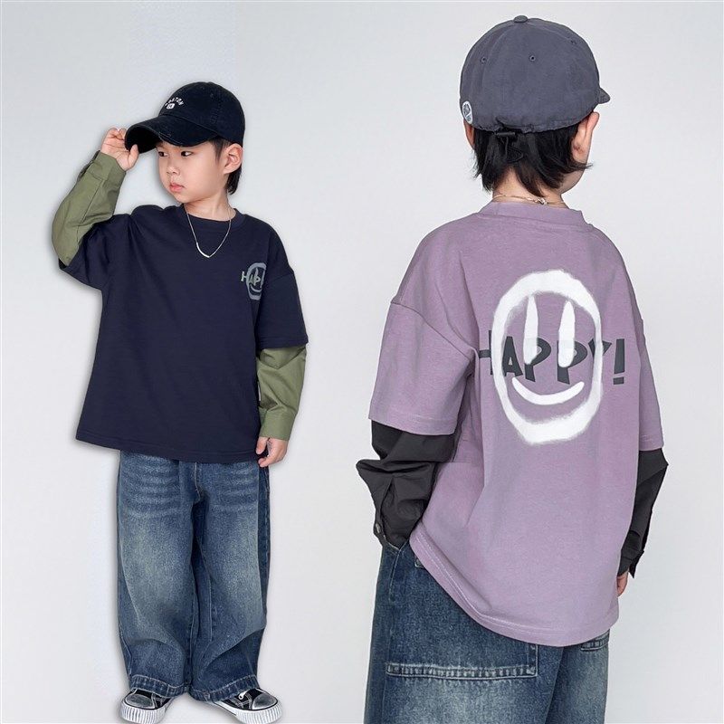 男童假两件长袖T恤衫春秋款儿童打底衫上衣男孩秋装潮酷街舞童装,童装/婴儿装/亲子装,T恤,淘宝优惠券,粉丝福利购,淘宝优惠卷