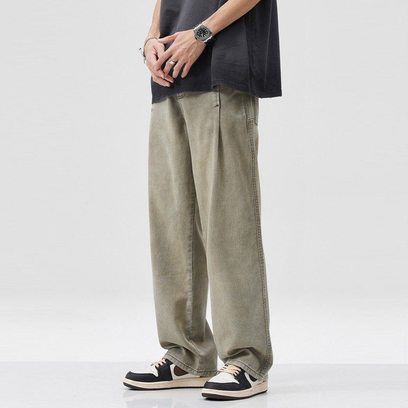 吾一白夏季薄款美式高街复古做旧男生宽松直筒休闲水洗阔腿牛仔裤,男装,牛仔裤,淘宝优惠券,粉丝福利购,淘宝优惠卷