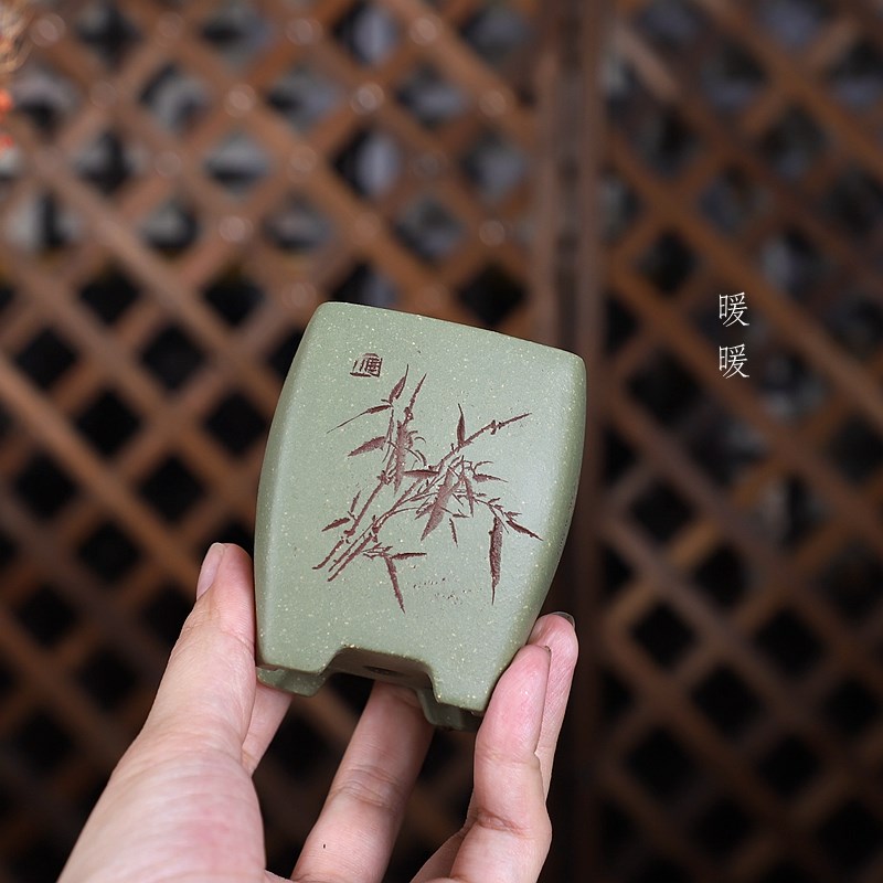 掌中盆景/小高方苏兵款精品刻绘手工紫砂小花盆 多肉绿植