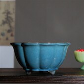 宜兴紫砂花盆全手工棱花圆形中大原矿盆景盆产地