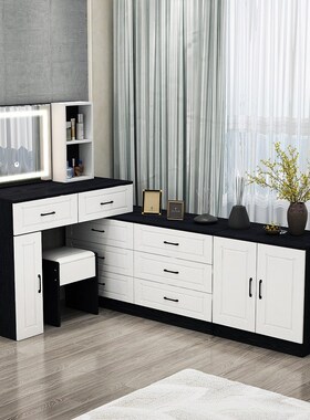 NN0I梳妆台灰色简约经济型卧室客厅欧式电视柜伸缩带灯黑白化妆桌