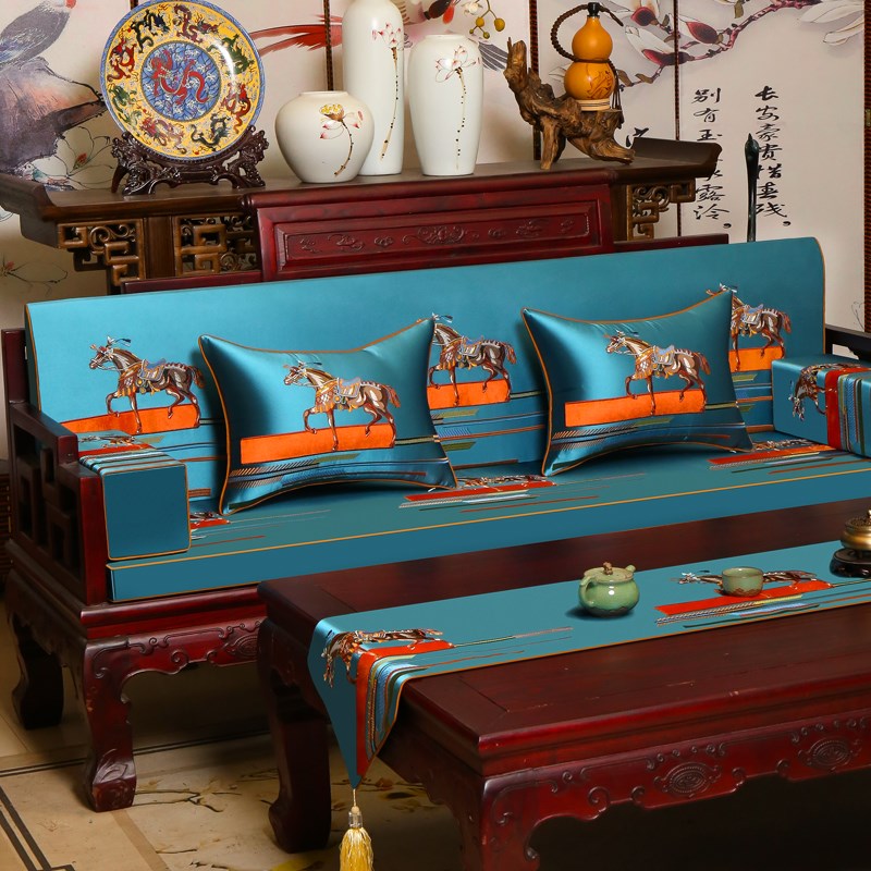 红木沙发坐垫新中式罗汉床垫子五件套带靠背靠垫榻榻米垫防滑定制