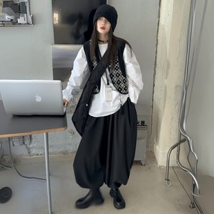 女童复古黑色针织马甲背心女秋季外搭叠穿坎肩无袖毛衣开衫小外套