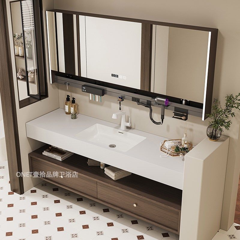 定制全铝蜂窝岩板陶瓷热弯一体盆浴室柜组合中古骨骼线防水洗漱台,家装主材,浴室柜组合,淘宝优惠券,粉丝福利购,淘宝优惠卷