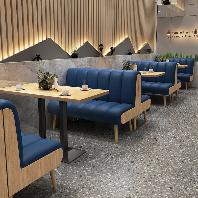 咖啡厅奶茶店沙发桌椅组合饭店西餐厅汉堡店休闲饭厅实木卡座定制