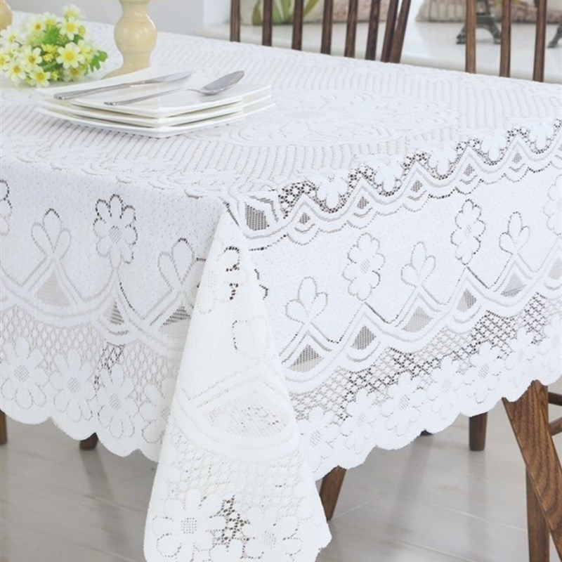 圆桌长桌茶几正方形四方花餐白色网纱法式台布蕾丝餐桌布。沙布