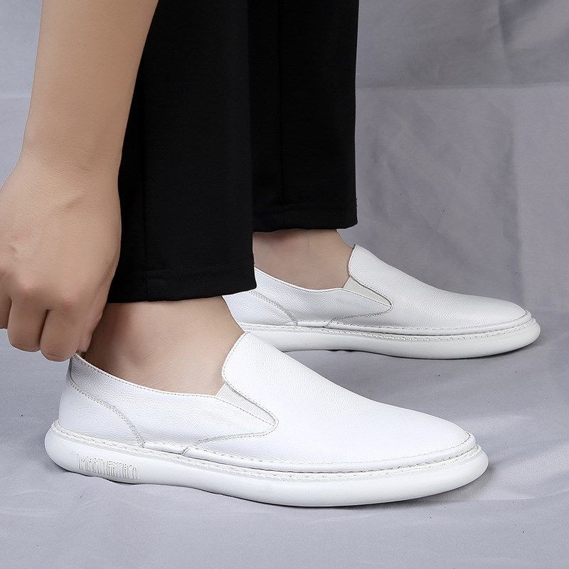 一脚蹬男鞋夏季小白鞋真皮百搭透气男士休闲软皮白色懒人豆豆鞋子,流行男鞋,乐福鞋（豆豆鞋）,淘宝优惠券,粉丝福利购,淘宝优惠卷