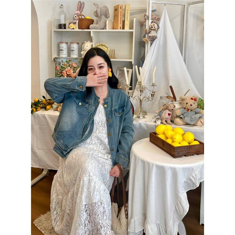 肉卷家微胖大码女装2025宽松短款春设计款不规则牛仔服外套上衣,女装/女士精品,短外套,淘宝优惠券,粉丝福利购,淘宝优惠卷