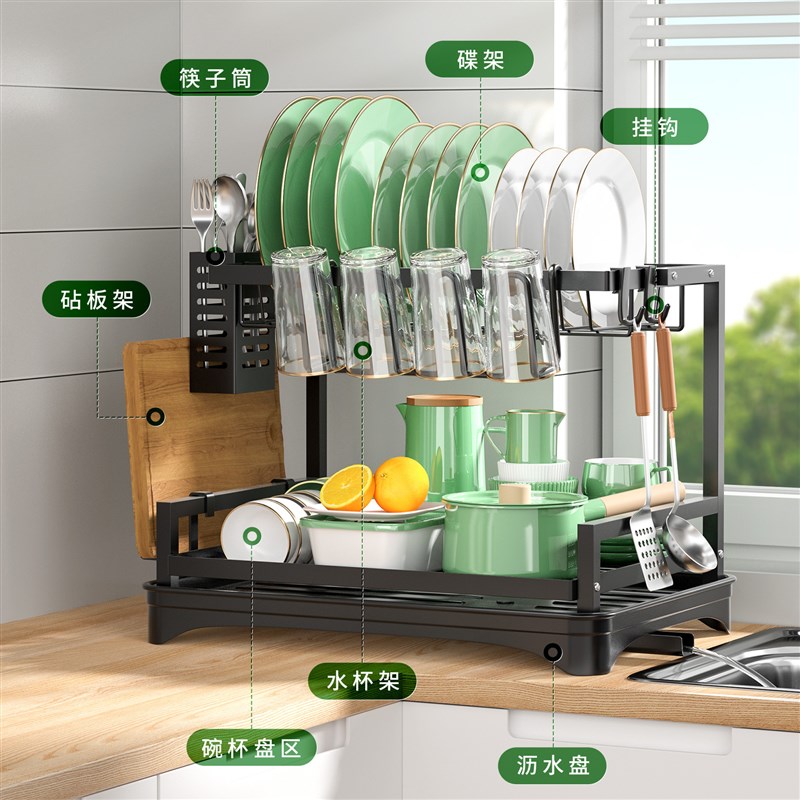 厨房碗碟置物架多功能碗杯沥水架家用台面砧板碗筷收纳架碗架盘架