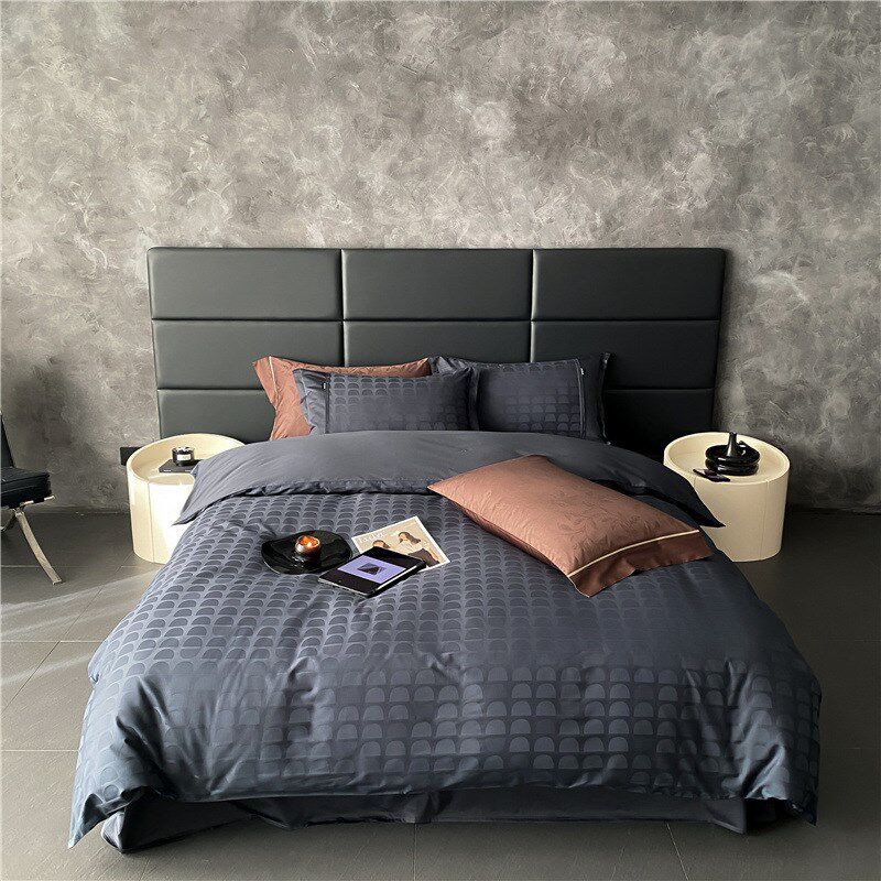 100支全棉贡缎提花布料四件套高端床上用品四季花边高级咖色4