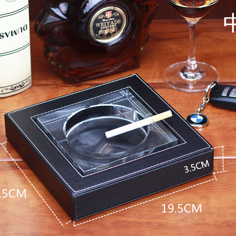 奢华皮质水晶烟灰缸 欧式酒店办公创意礼品大号烟缸