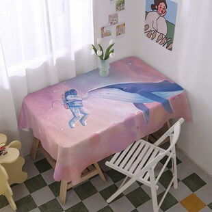 蓝色梦幻云海海洋鲸鱼唯美桌布电脑桌防水茶几幼儿园餐桌垫防尘布